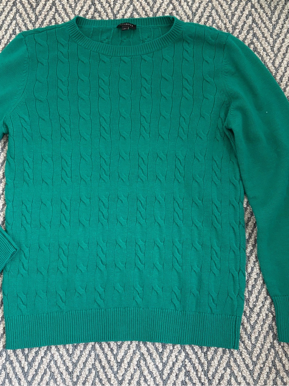 Talbots Green Cable-Knit Crewneck Sweater